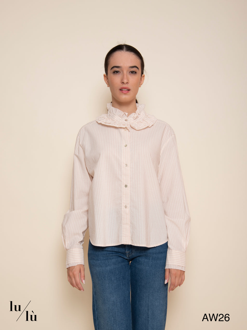 Ava - Camicia a righe con ruches in cotone e seta