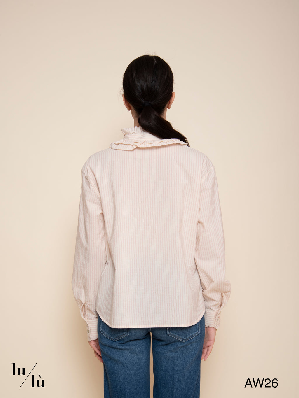 Ava - Camicia a righe con ruches in cotone e seta