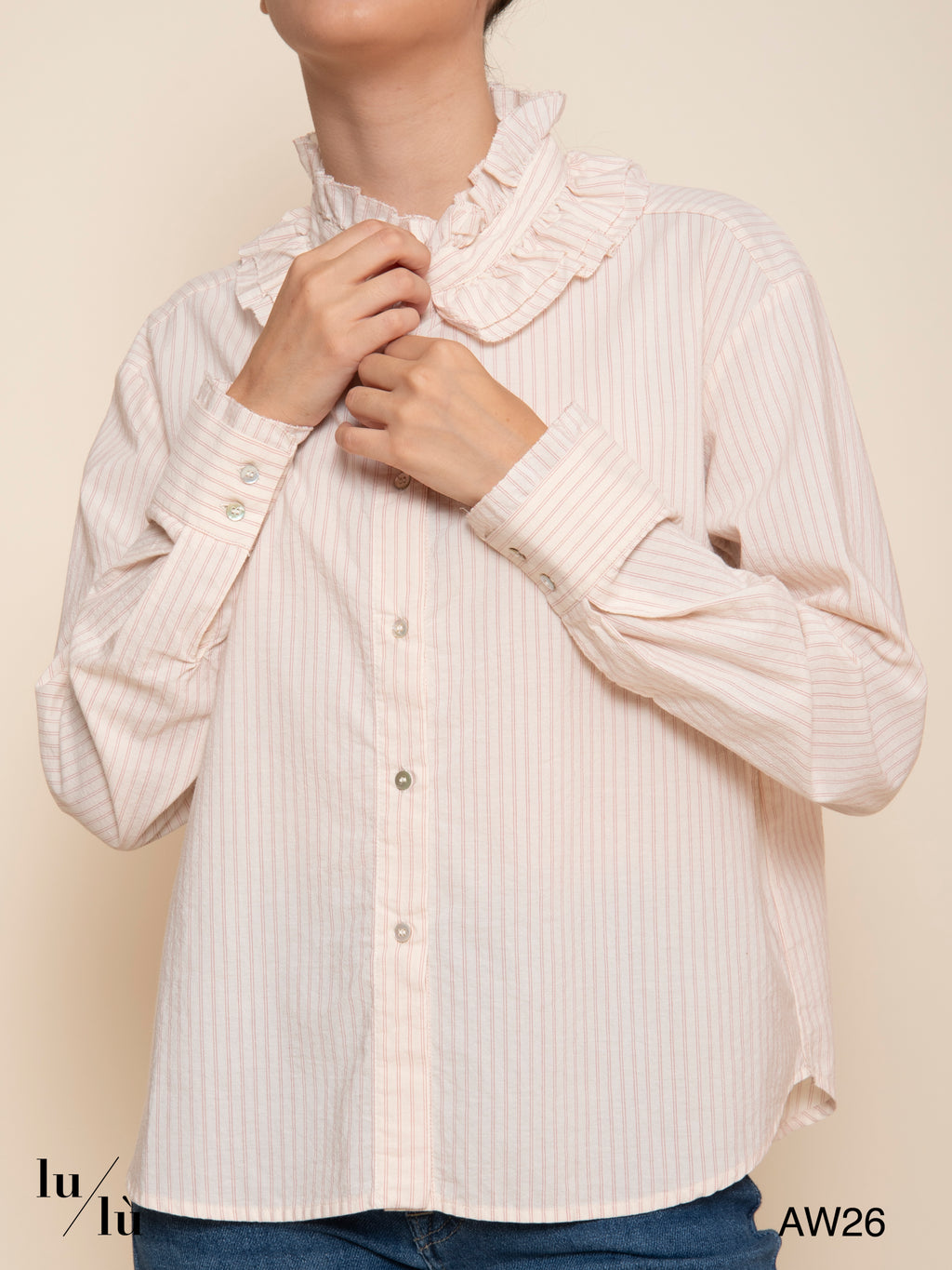 Ava - Camicia a righe con ruches in cotone e seta