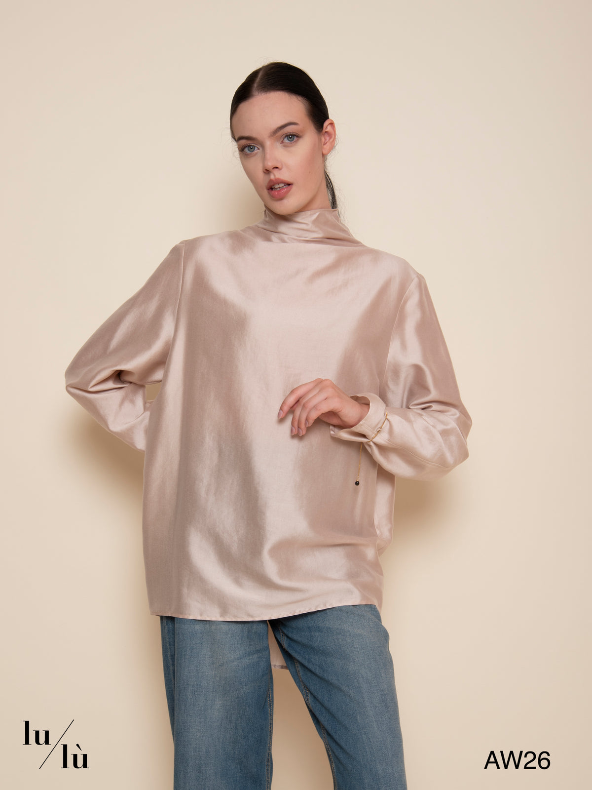 Anne - Blusa collo alto in lyocell e seta