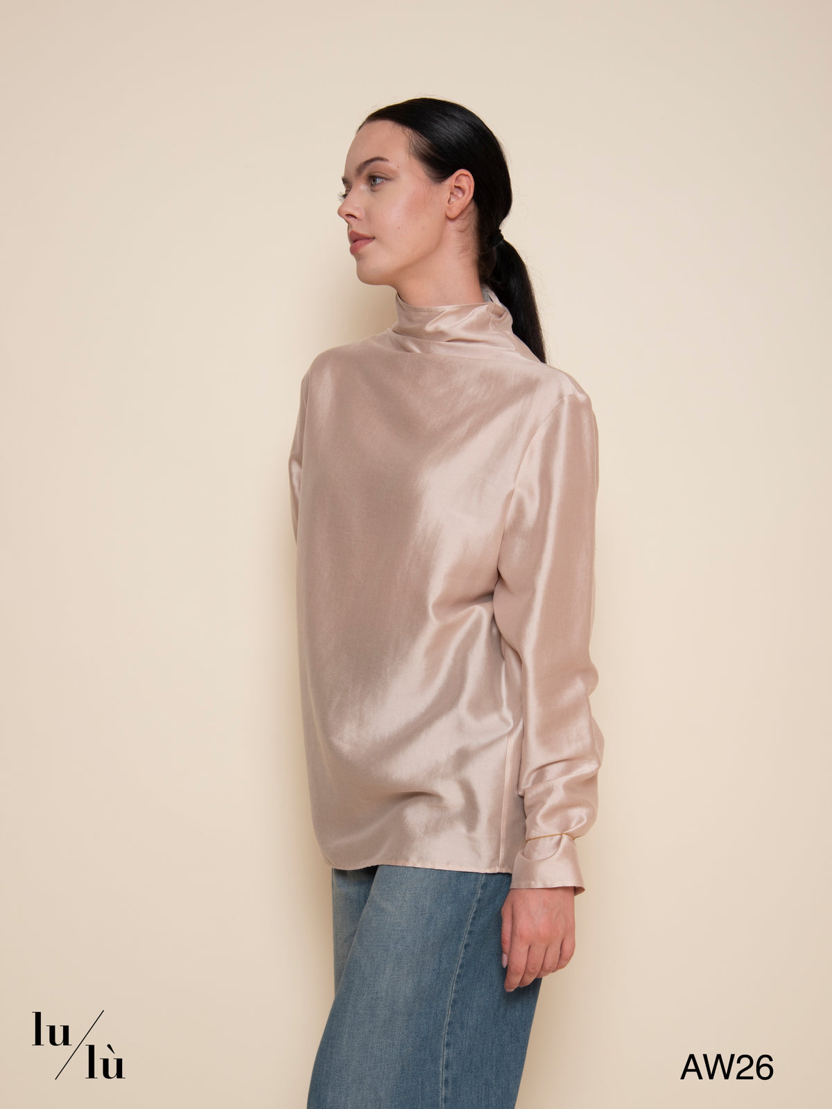 Anne - Blusa collo alto in lyocell e seta
