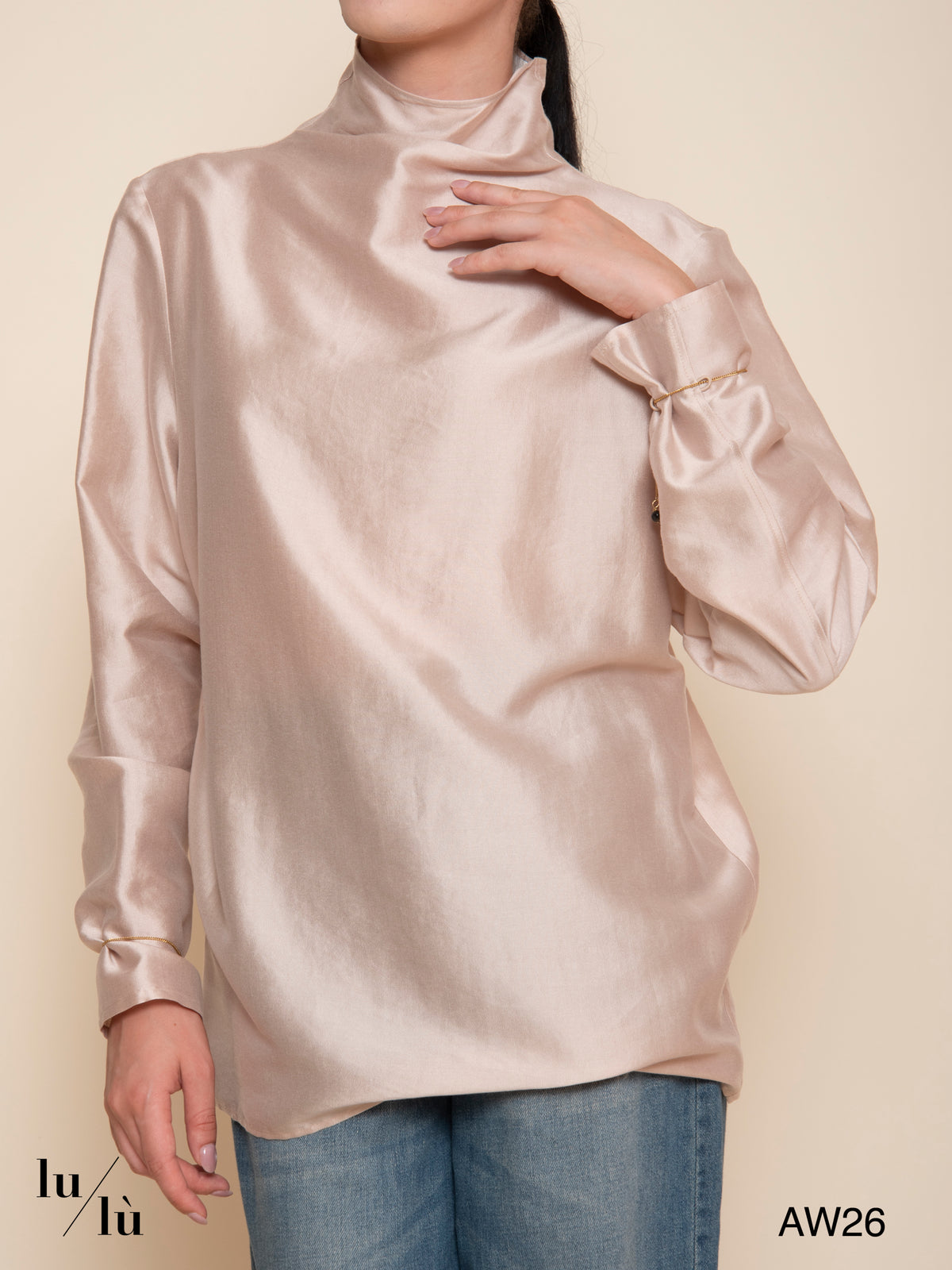 Anne - Blusa collo alto in lyocell e seta
