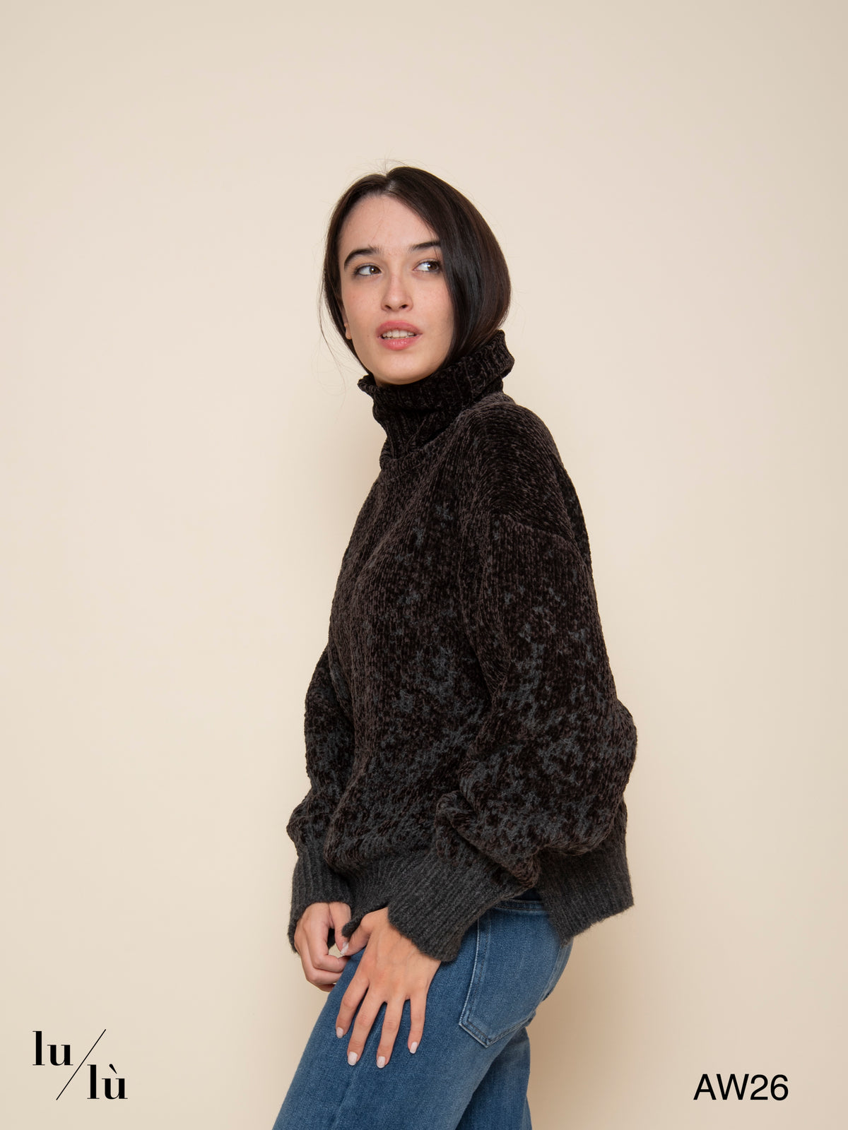 Kayla - Maglia dolcevita in ciniglia bicolore