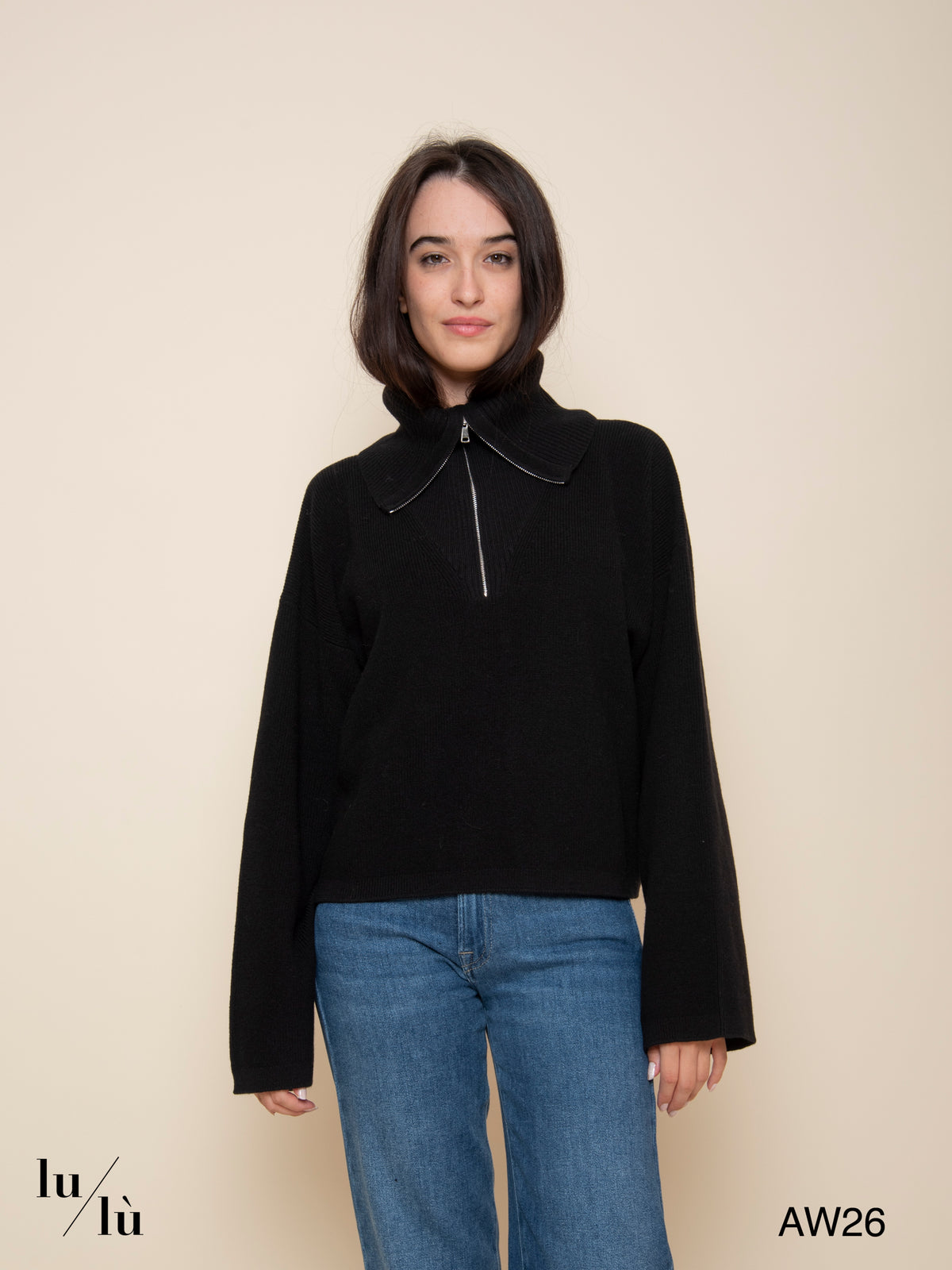 Jedi - Maglia in 100% lana con collo alto e zip