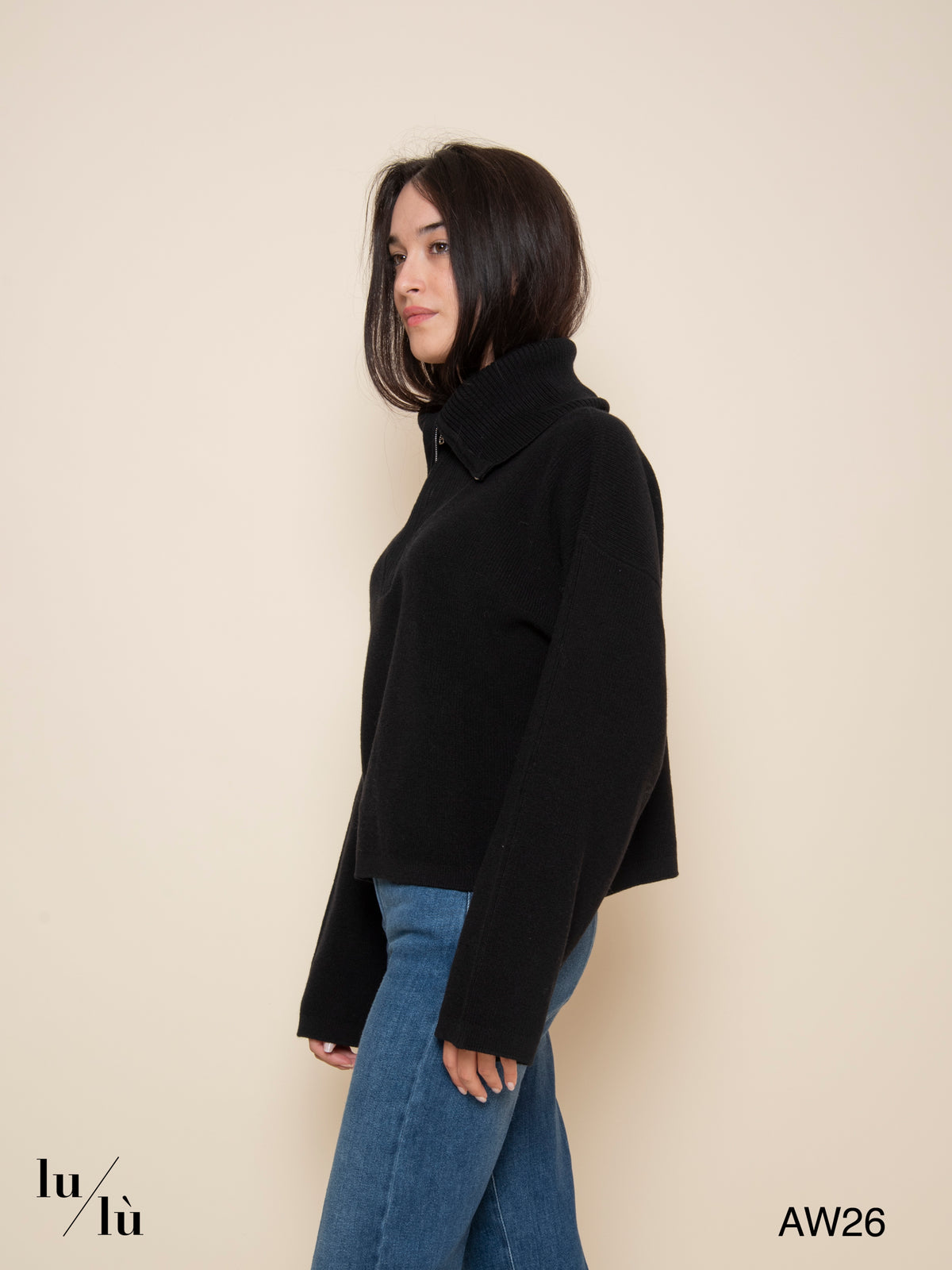 Jedi - Maglia in 100% lana con collo alto e zip
