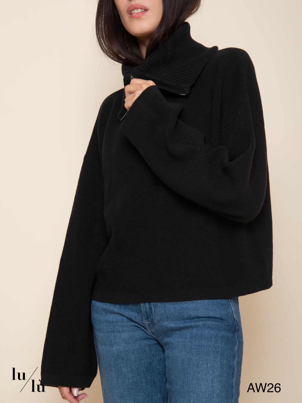 Jedi - Maglia in 100% lana con collo alto e zip