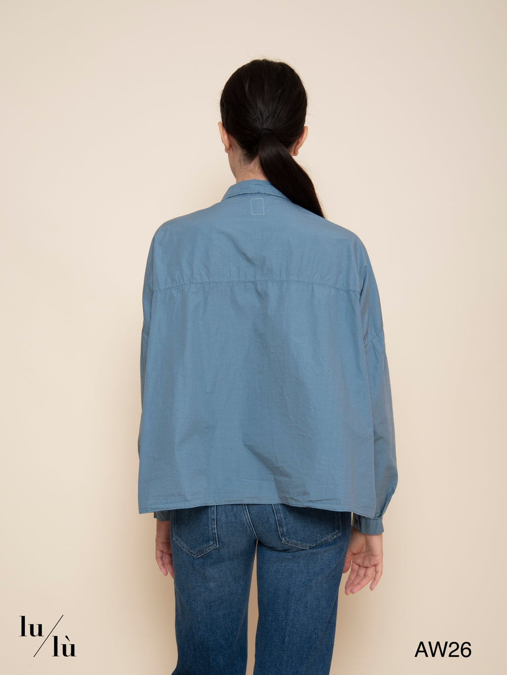 Sky - Camicia azzurro polvere in cotone con tasche