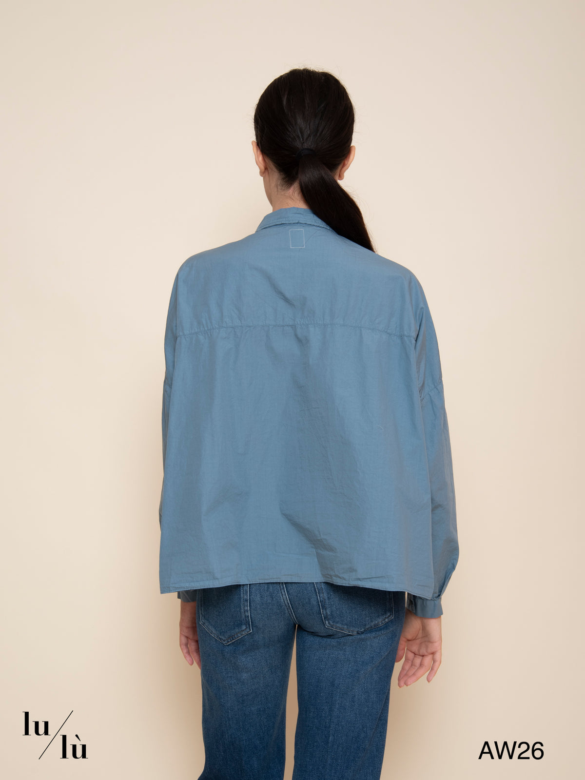 Sky - Camicia azzurro polvere in cotone con tasche