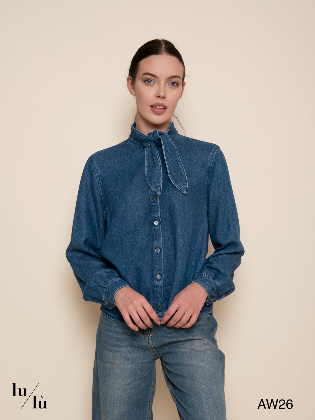 Lenora - Camicia in denim con fiocco