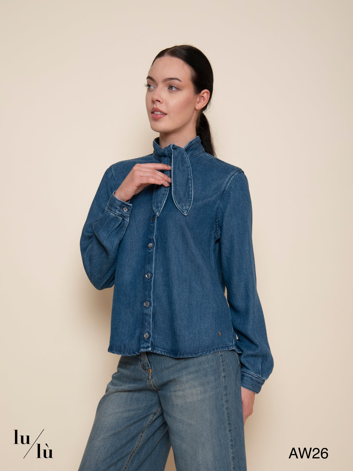 Lenora - Camicia in denim con fiocco
