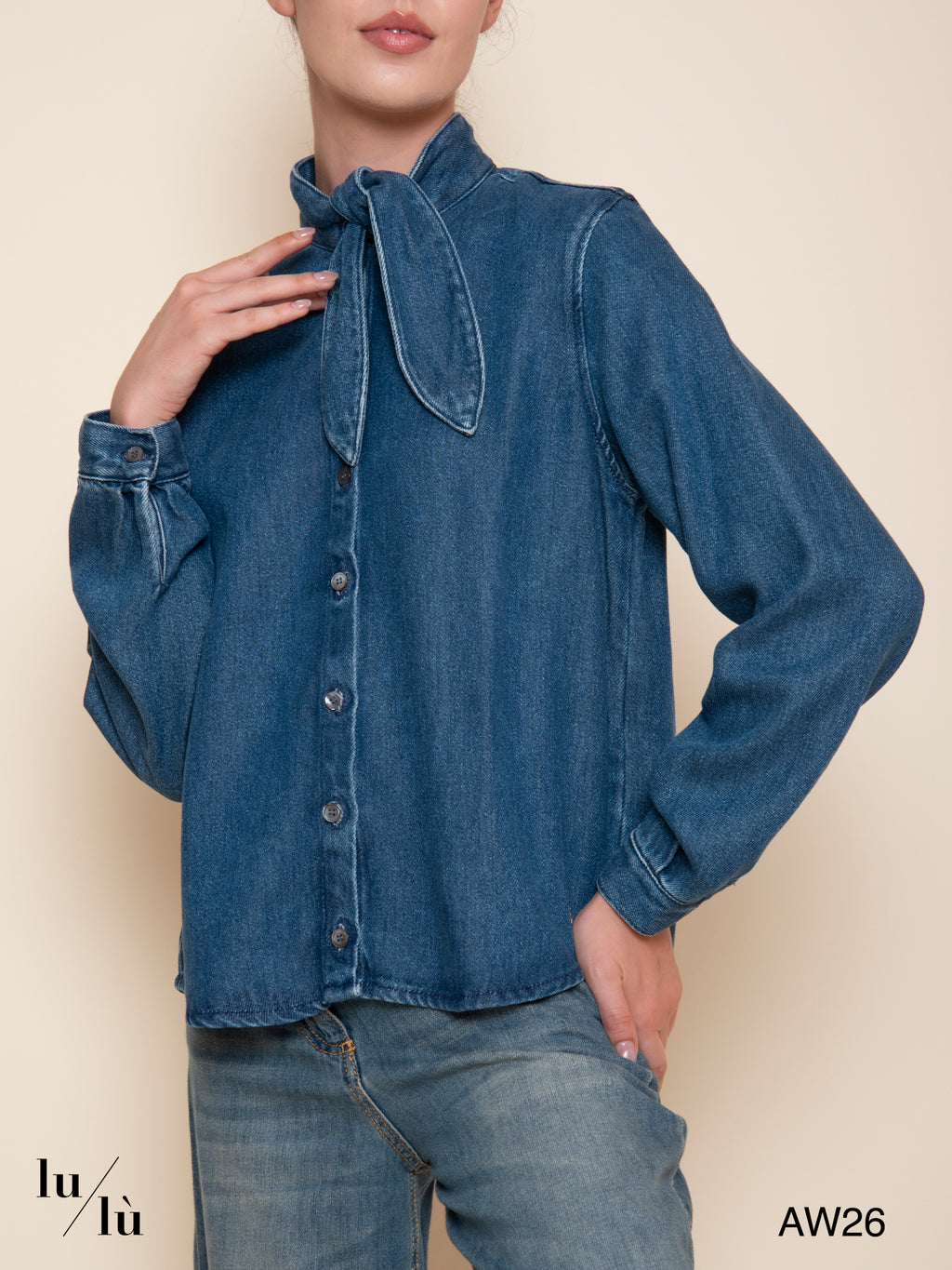 Lenora - Camicia in denim con fiocco