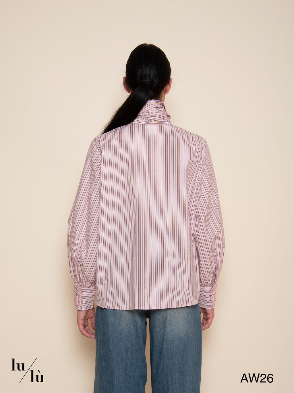 Evalice - Camicia a righe in cotone con collo lavallière