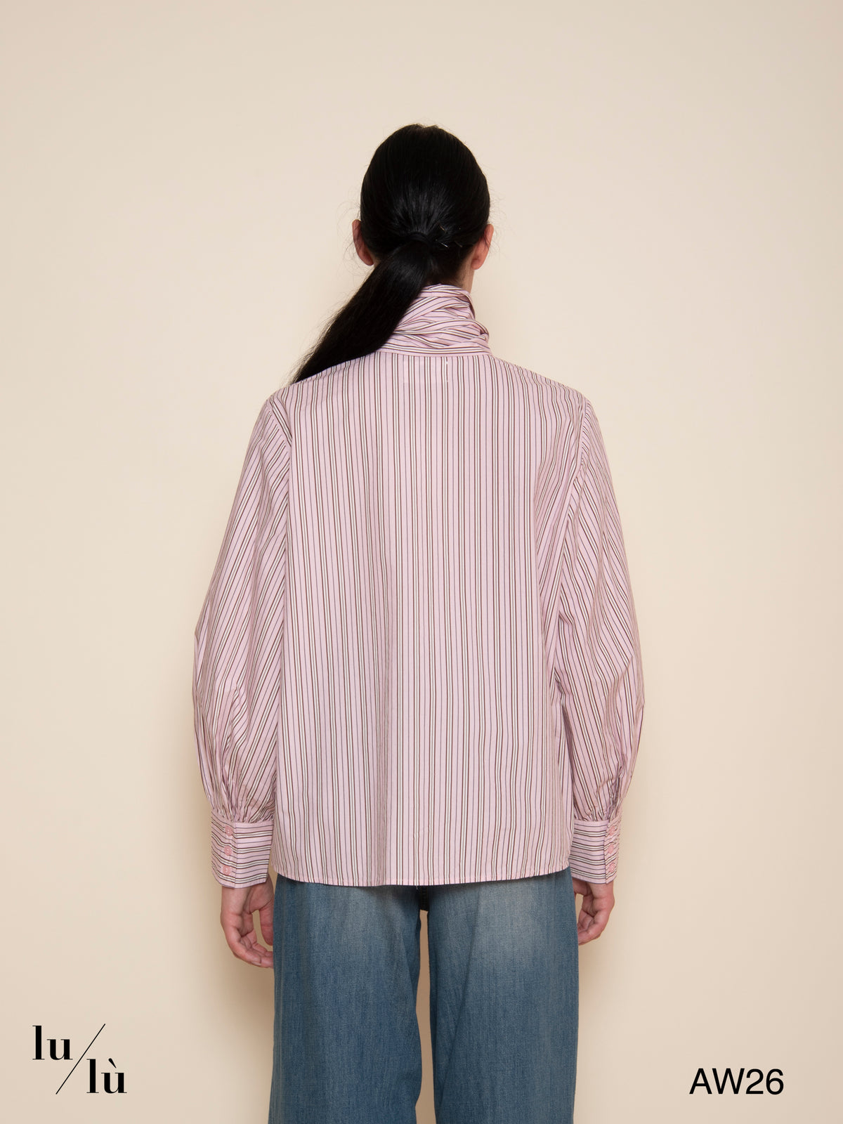 Evalice - Camicia a righe in cotone con collo lavallière
