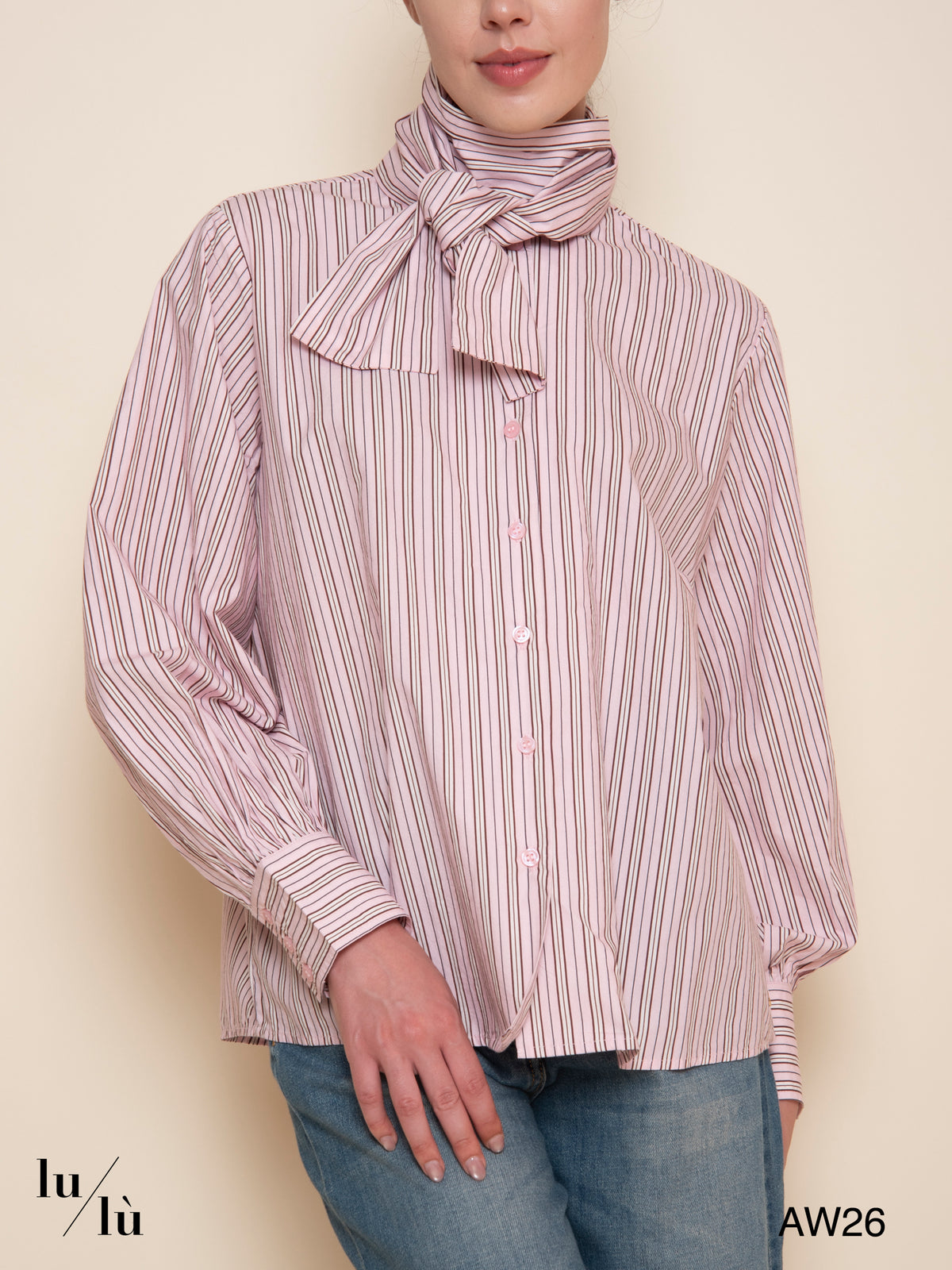 Evalice - Camicia a righe in cotone con collo lavallière