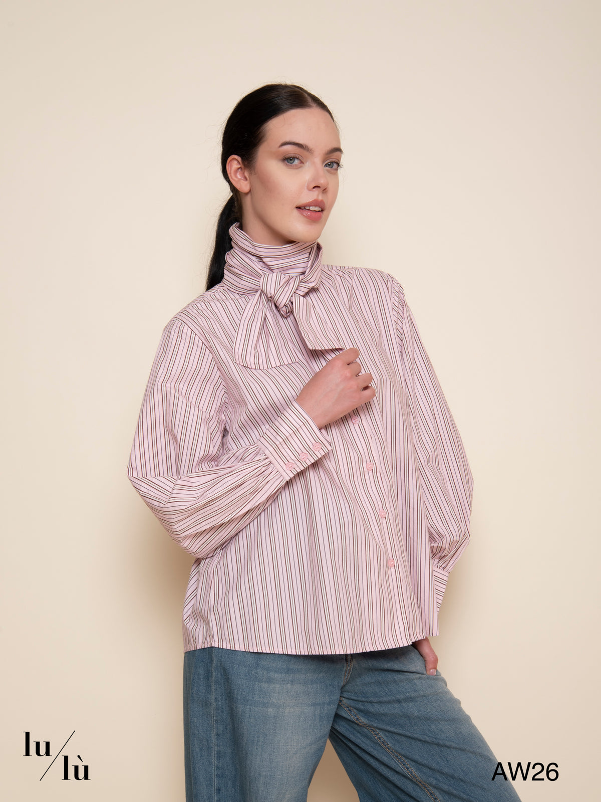 Evalice - Camicia a righe in cotone con collo lavallière