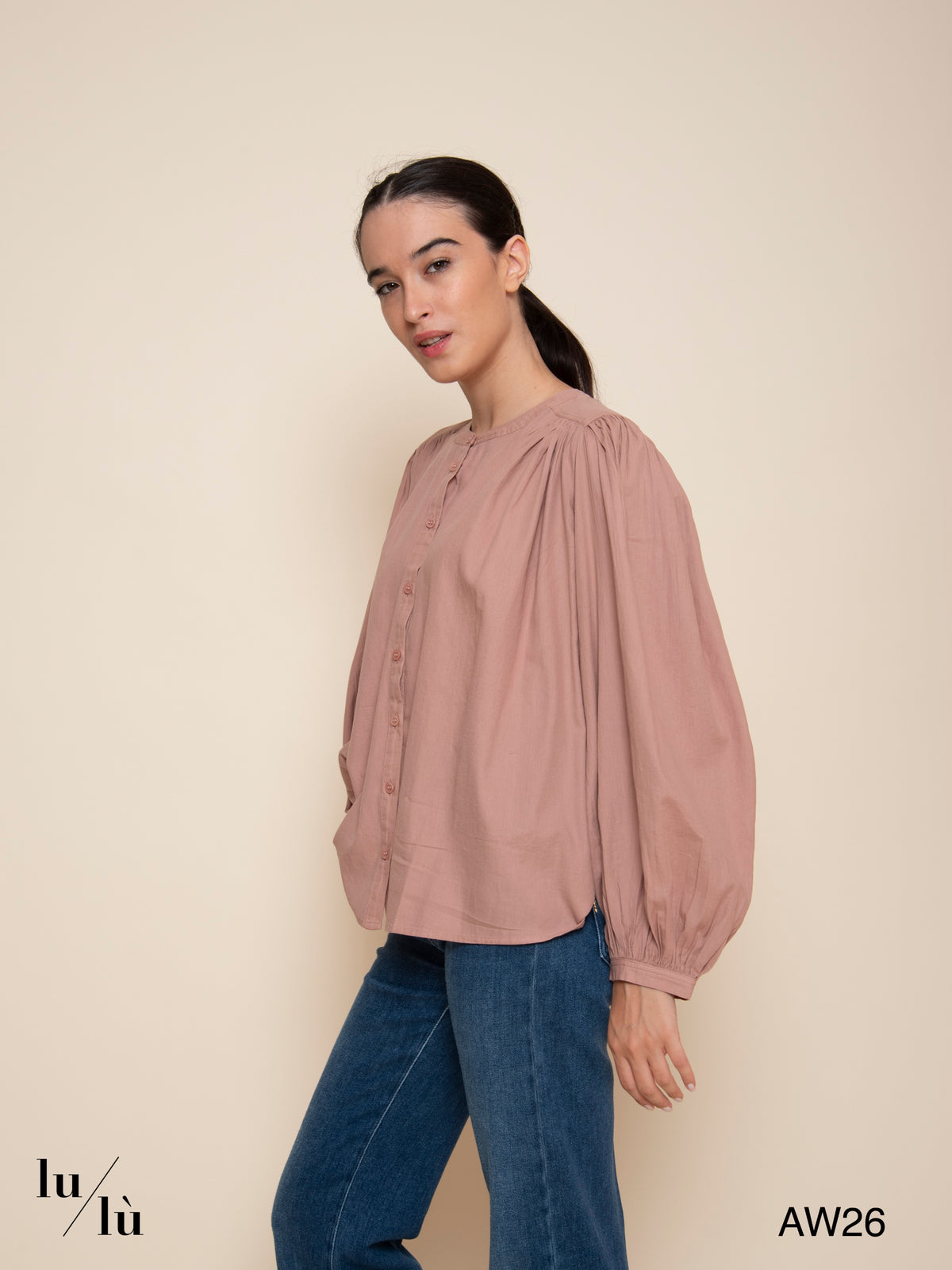 Ronnie - Blusa in cotone con maniche a sbuffo