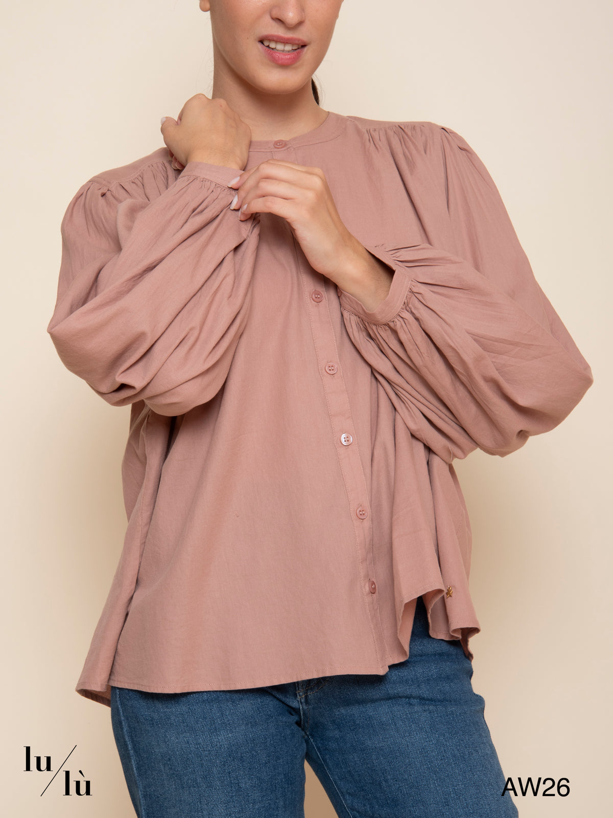 Ronnie - Blusa in cotone con maniche a sbuffo