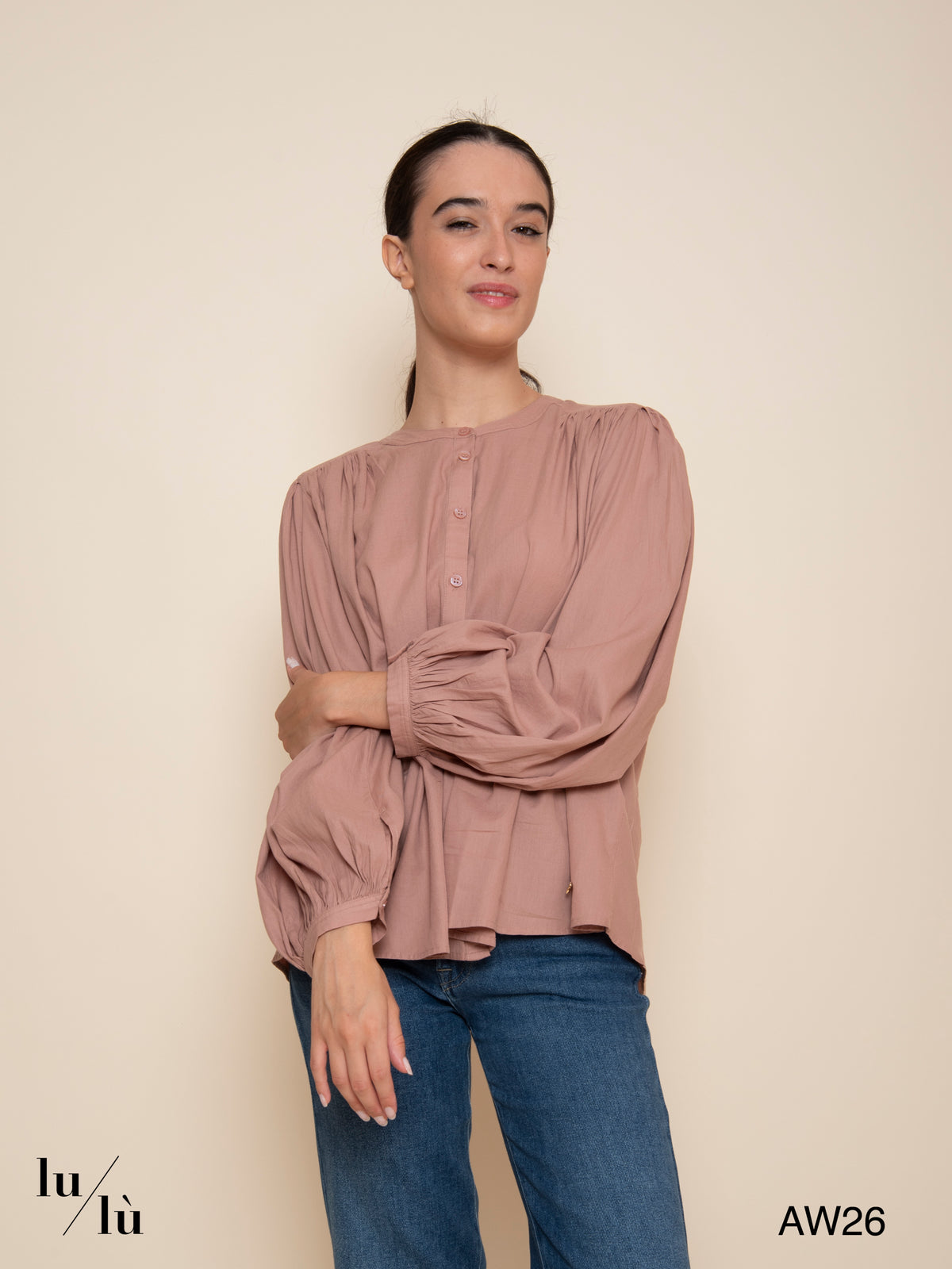 Ronnie - Blusa in cotone con maniche a sbuffo