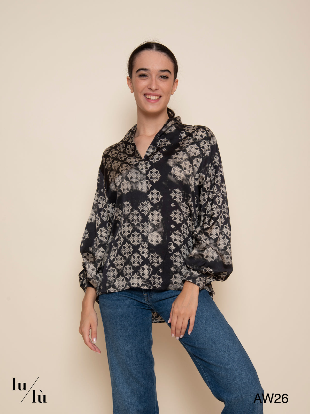 Margareth Blu - Blusa in raso di viscosa con stampa floreale