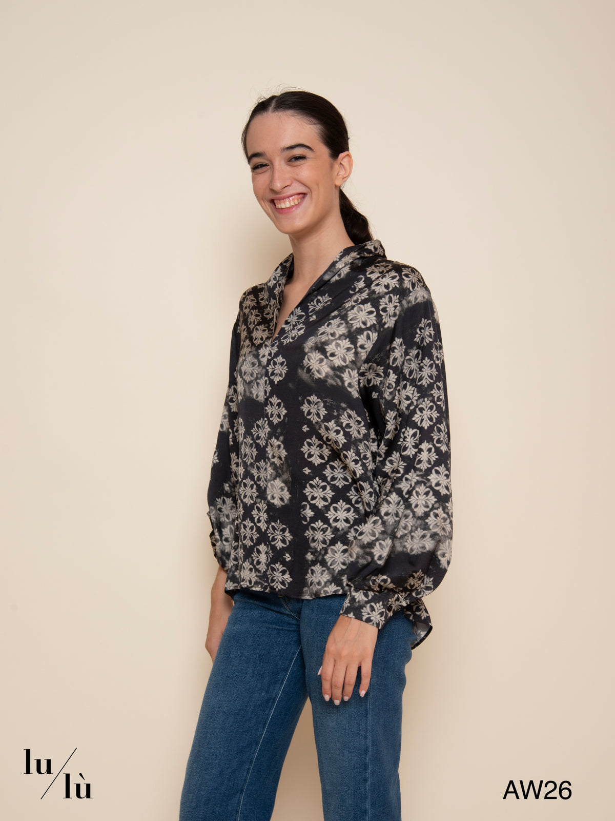 Margareth Blu - Blusa in raso di viscosa con stampa floreale