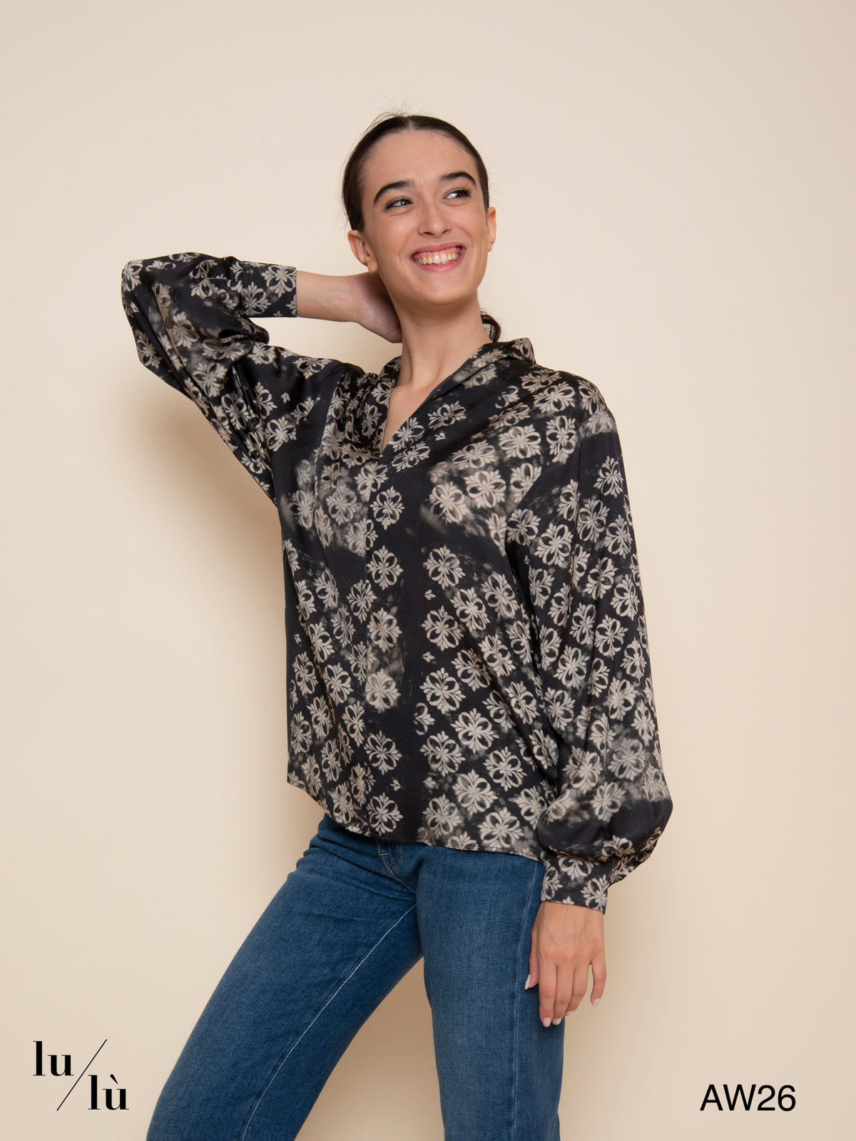 Margareth Blu - Blusa in raso di viscosa con stampa floreale