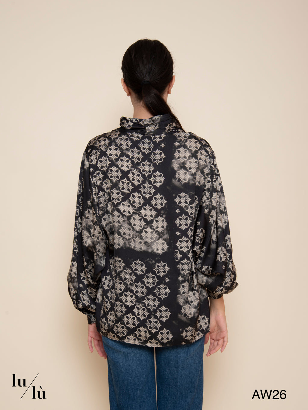 Margareth Blu - Blusa in raso di viscosa con stampa floreale