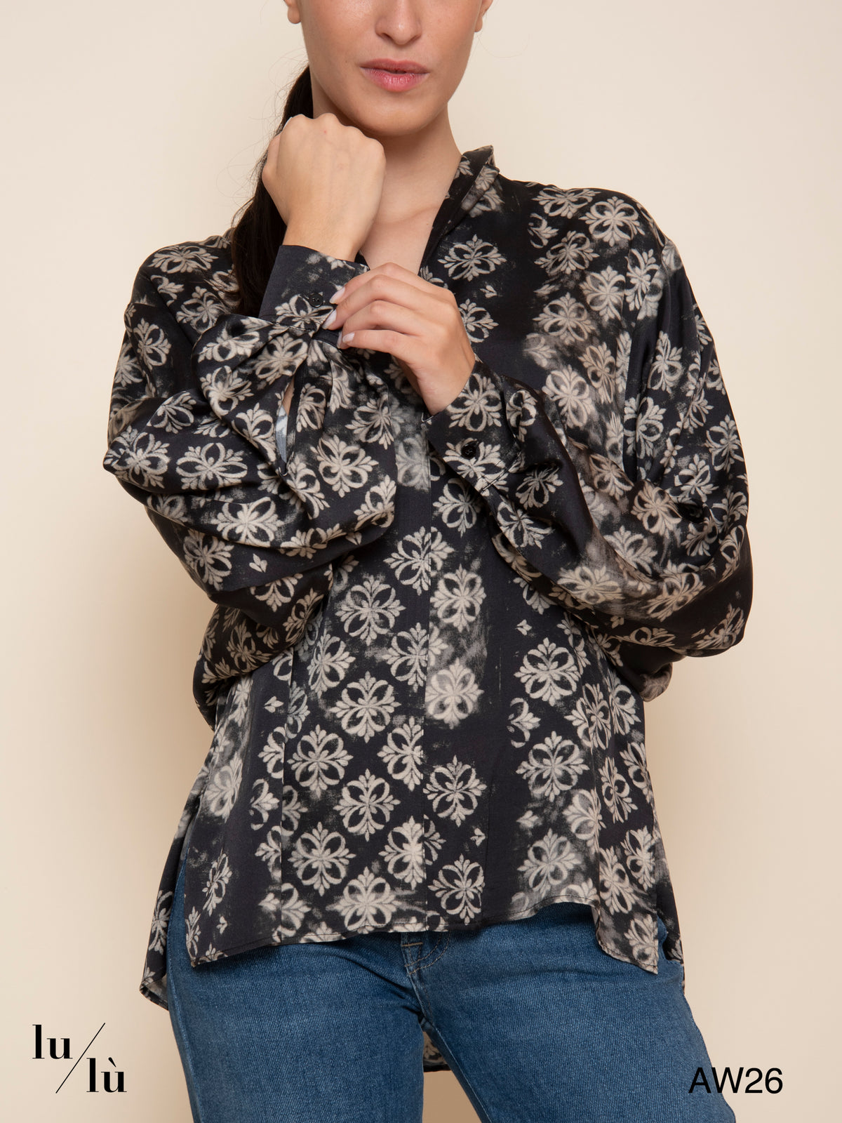 Margareth Blu - Blusa in raso di viscosa con stampa floreale