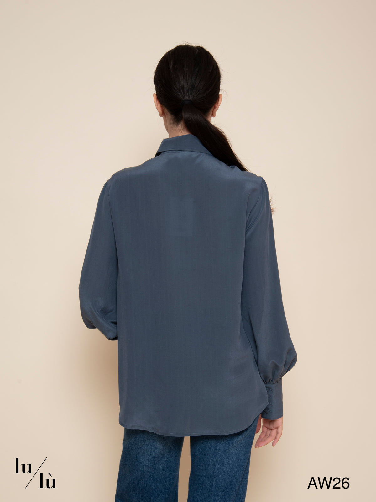 Candra - Camicia in seta blu ardesia