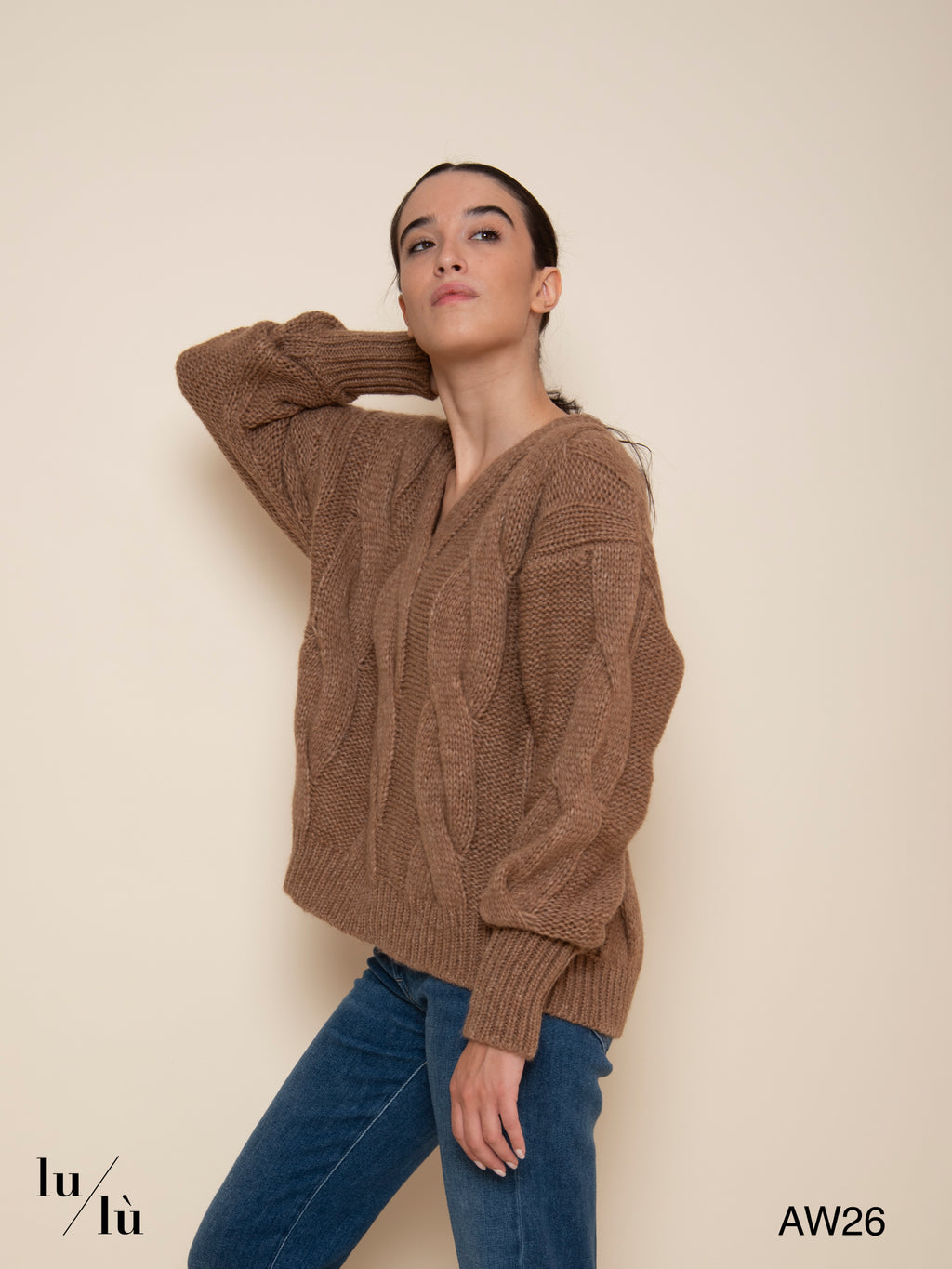 Jenna - Maglia con trecce in baby camel e lana merino