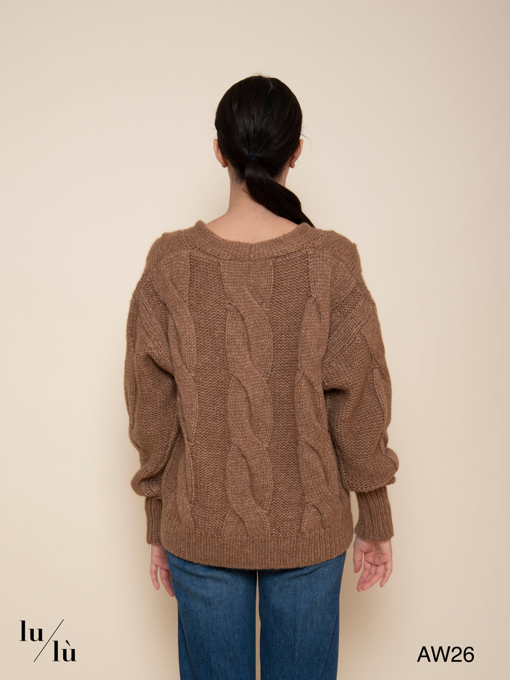 Jenna - Maglia con trecce in baby camel e lana merino