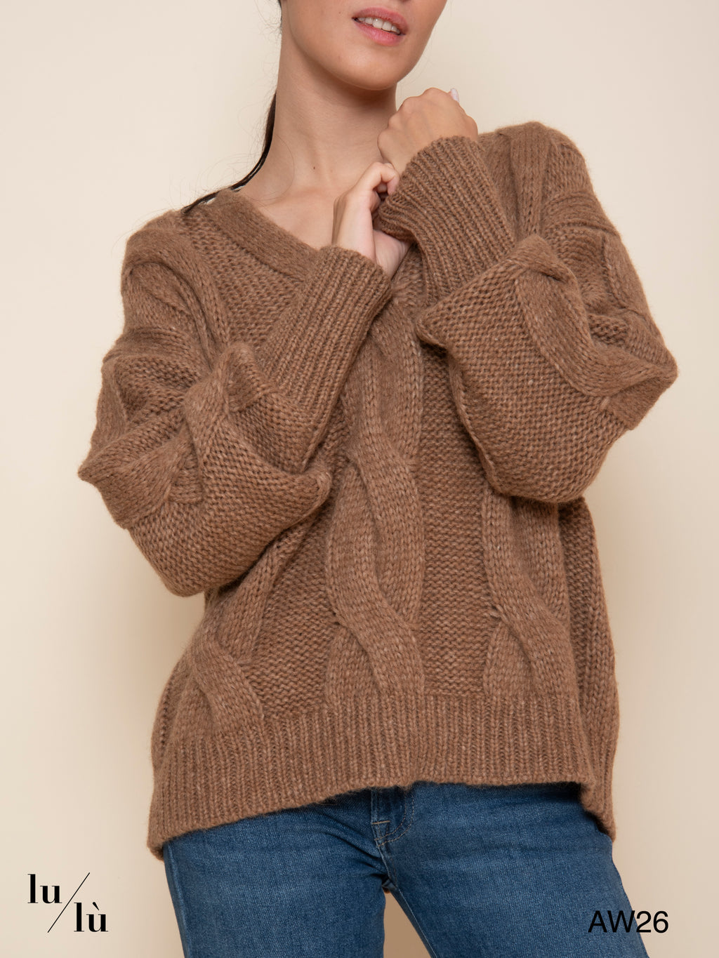 Jenna - Maglia con trecce in baby camel e lana merino