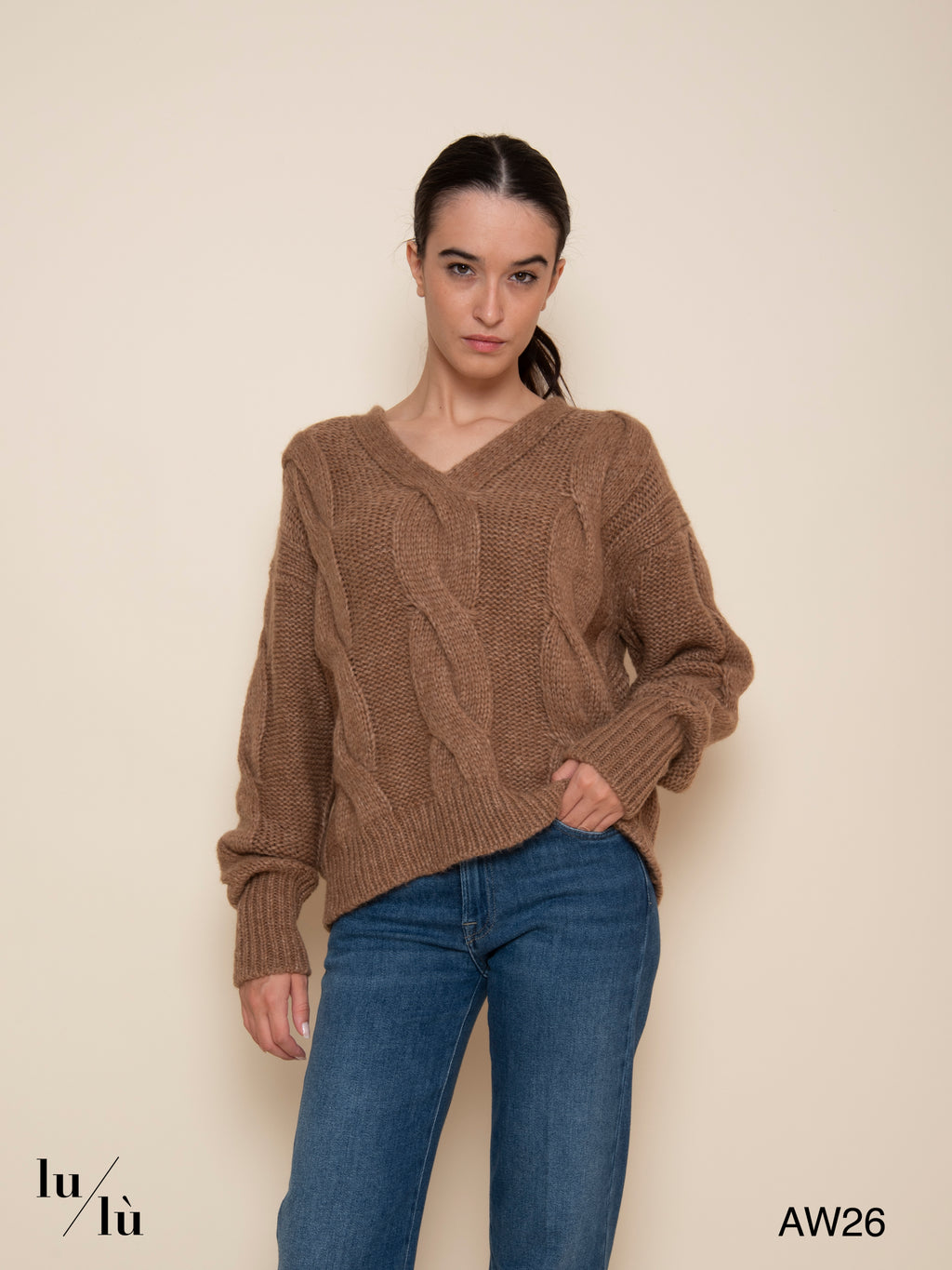 Jenna - Maglia con trecce in baby camel e lana merino