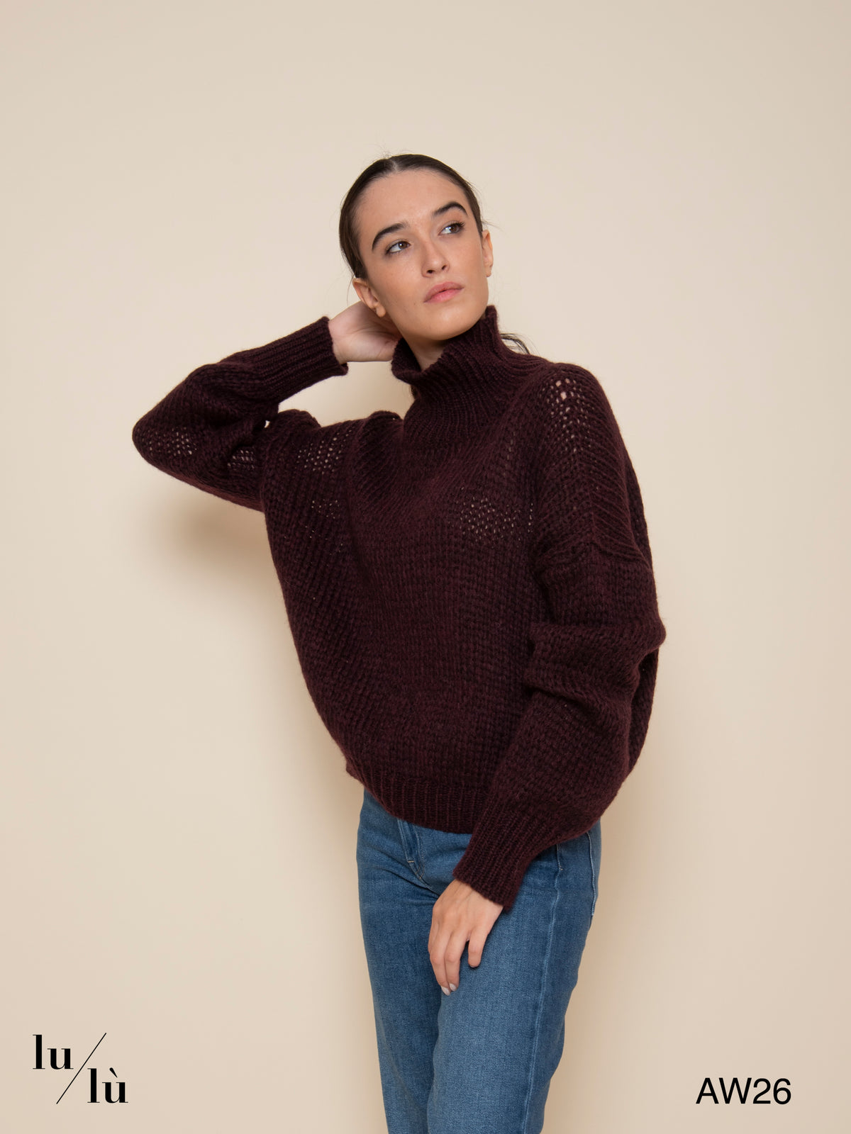 Nina Bordeaux - Maglia in baby alpaca con collo alto