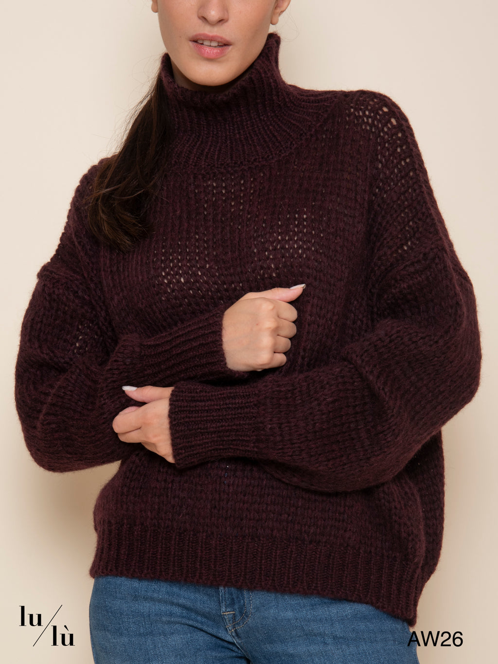 Nina Bordeaux - Maglia in baby alpaca con collo alto