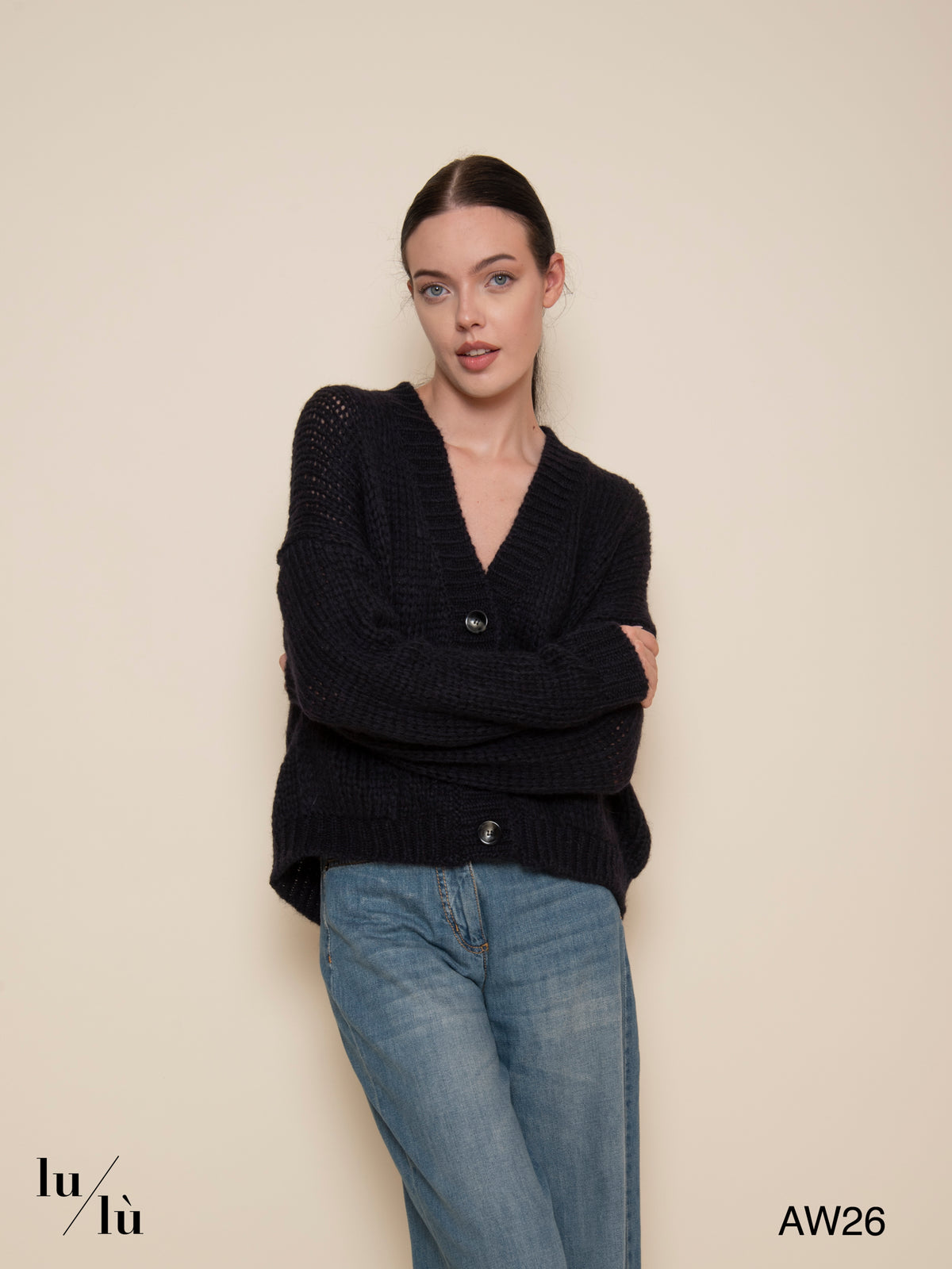 Mary Navy - Cardigan in baby alpaca con bottoni