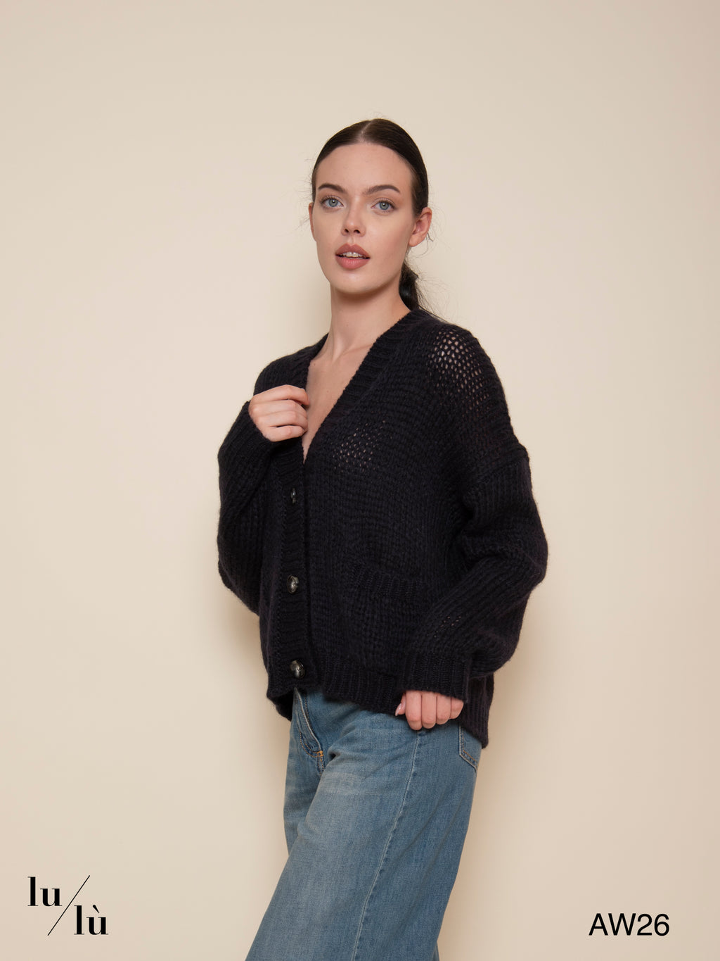 Mary Navy - Cardigan in baby alpaca con bottoni
