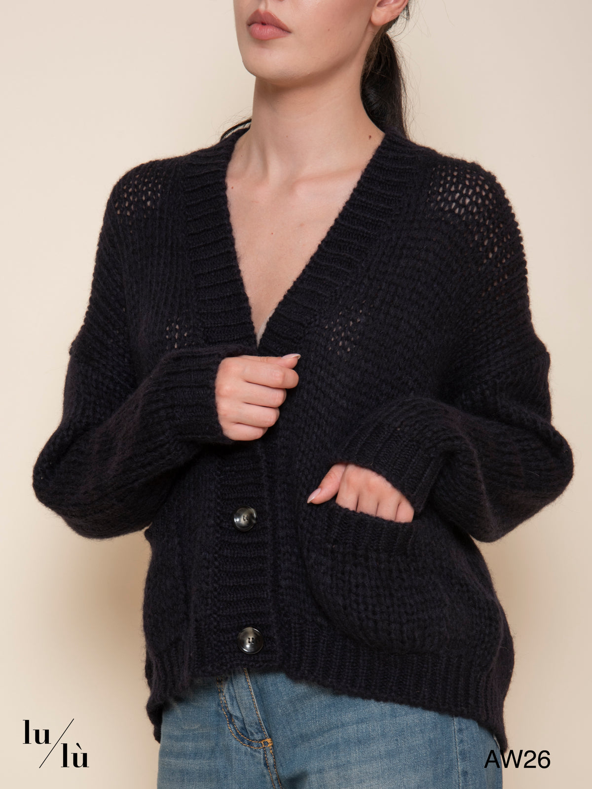 Mary Navy - Cardigan in baby alpaca con bottoni