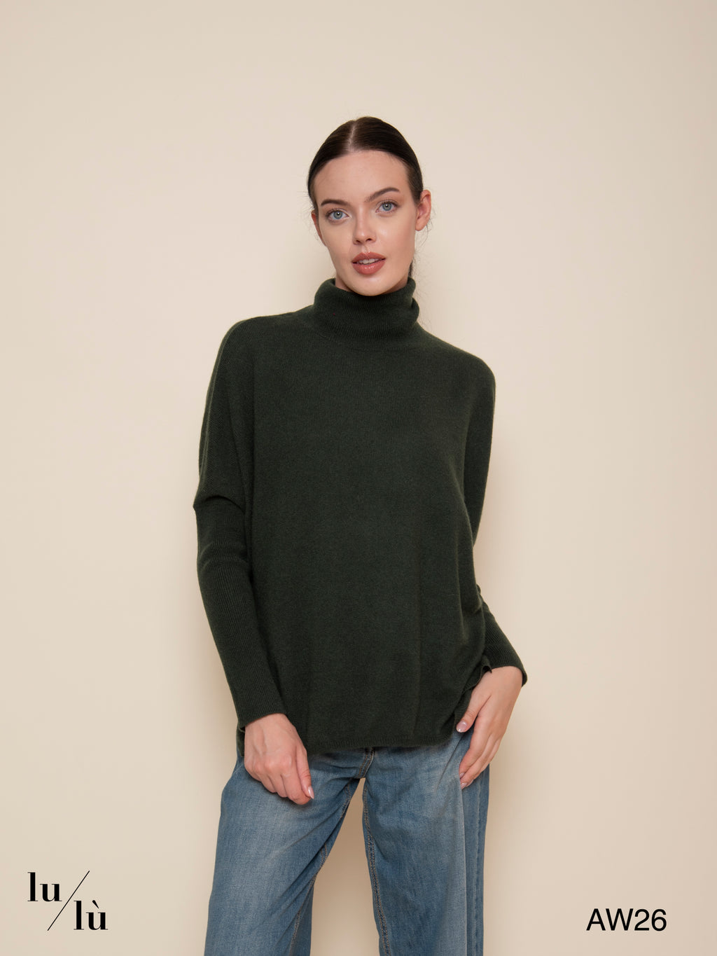 Clara Dark Artichoke - Maglione poncho in 100% cashmere