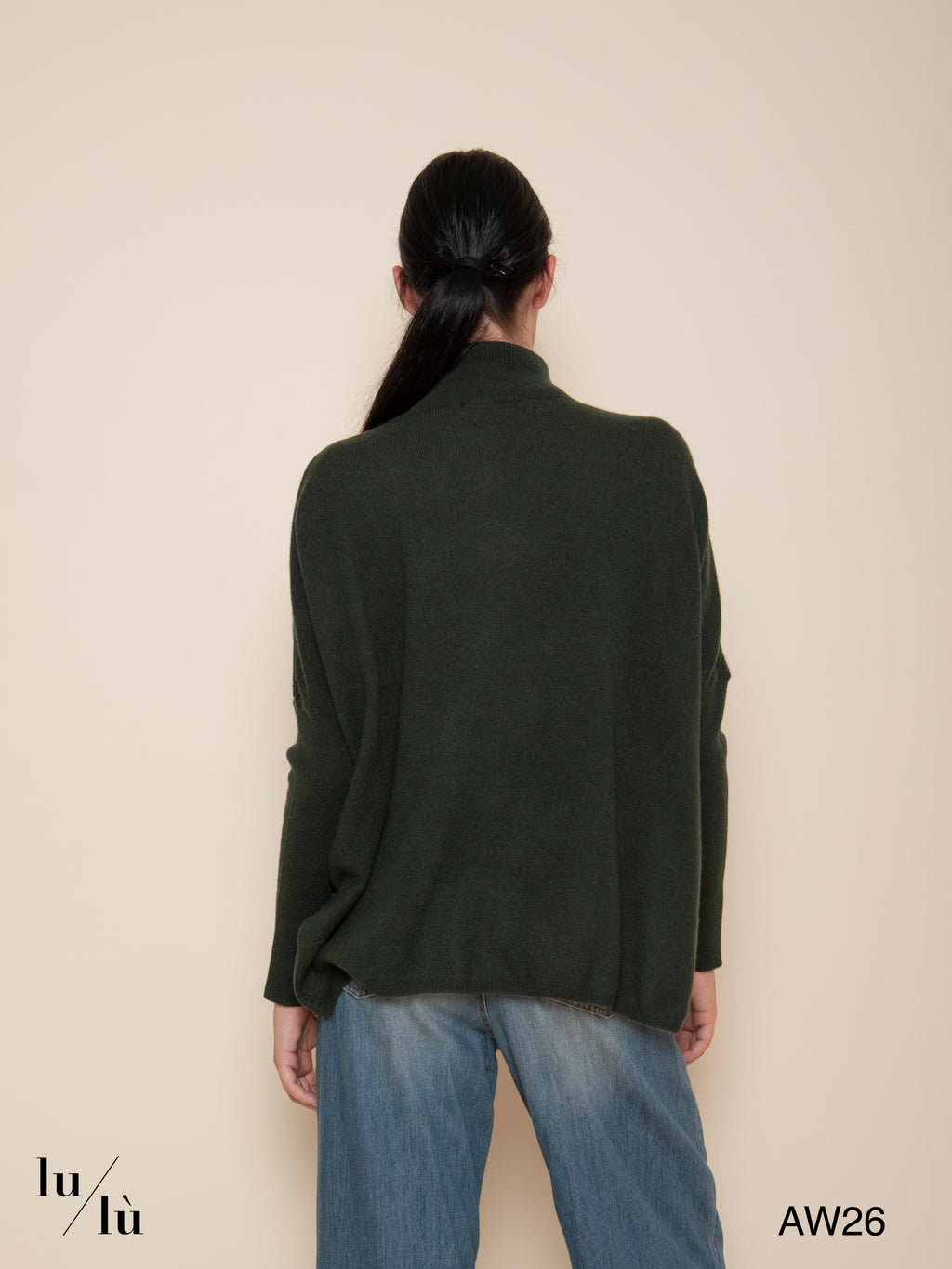 Clara Dark Artichoke - Maglione poncho in 100% cashmere