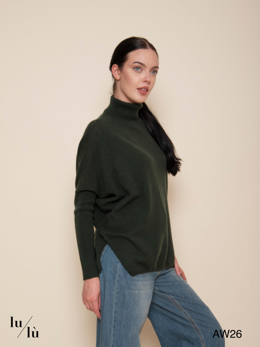 Clara Dark Artichoke - Maglione poncho in 100% cashmere
