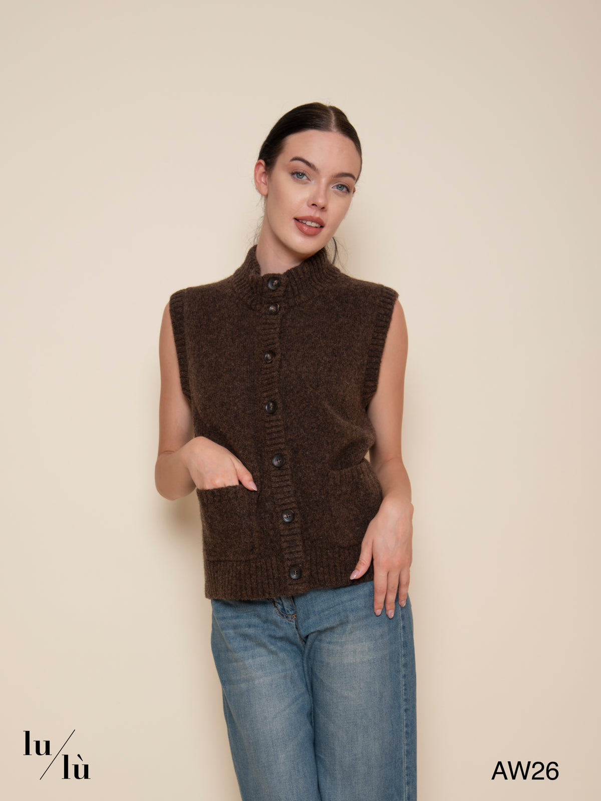 Alanis - Gilet in lana e cotone con collo alto