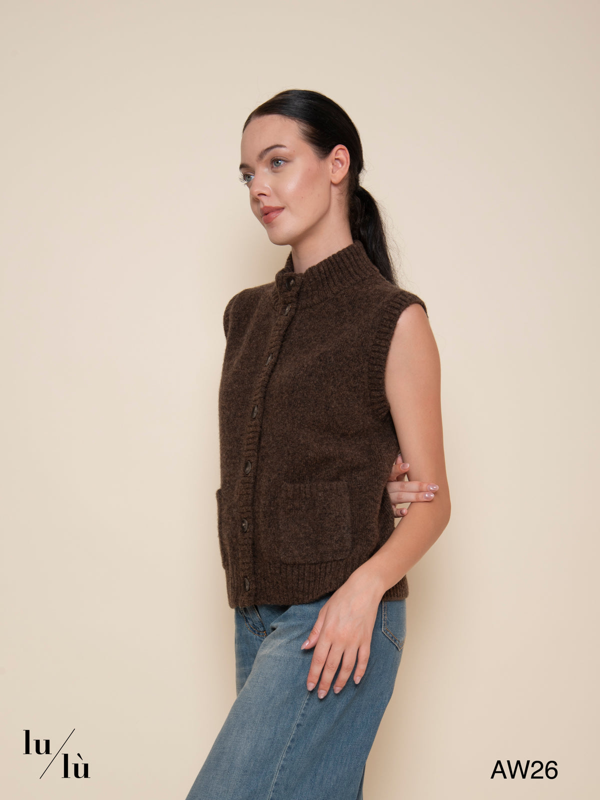 Alanis - Gilet in lana e cotone con collo alto