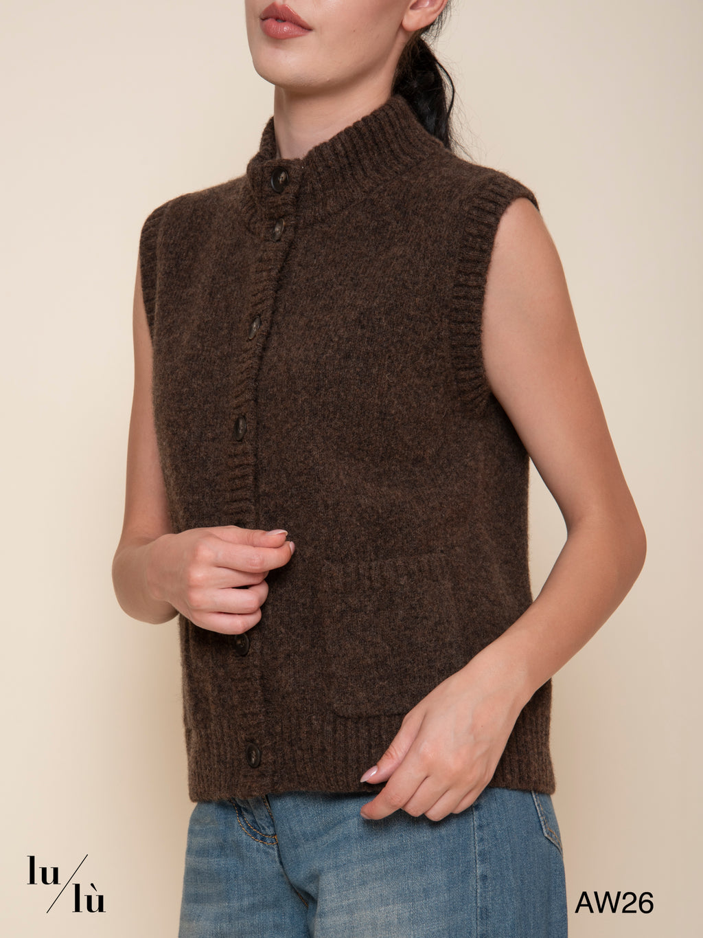 Alanis - Gilet in lana e cotone con collo alto