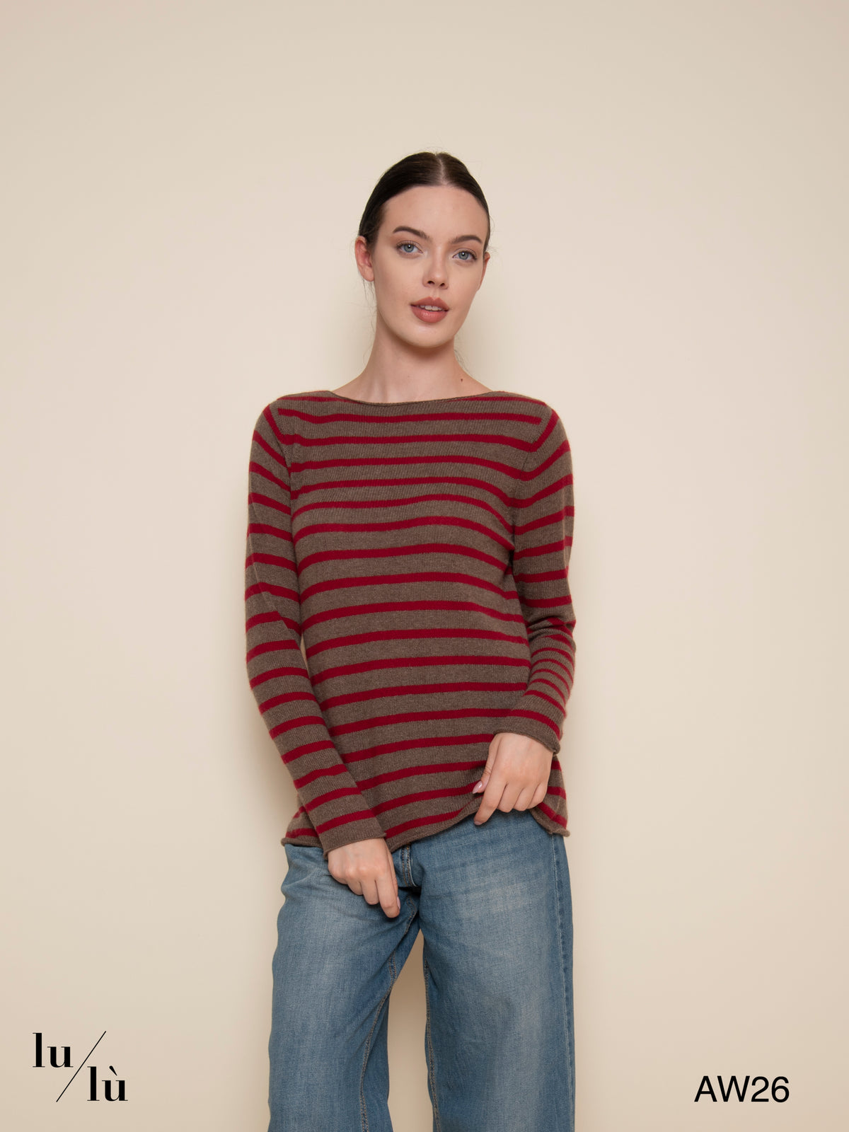 Carol Bordeaux - Maglia 100% cashmere a righe