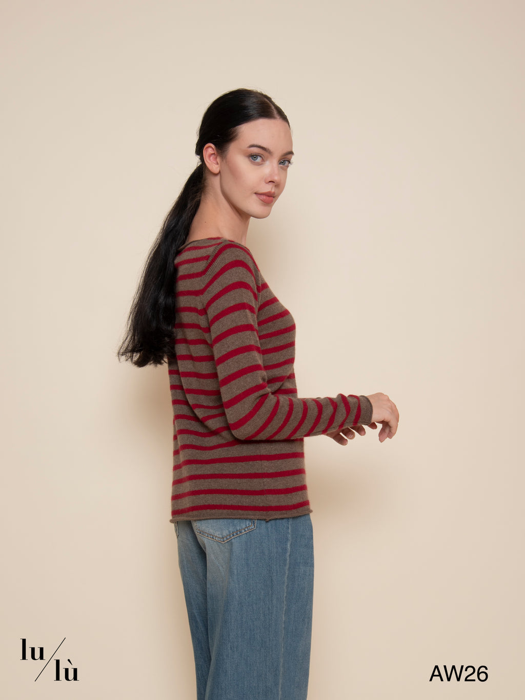 Carol Bordeaux - Maglia 100% cashmere a righe