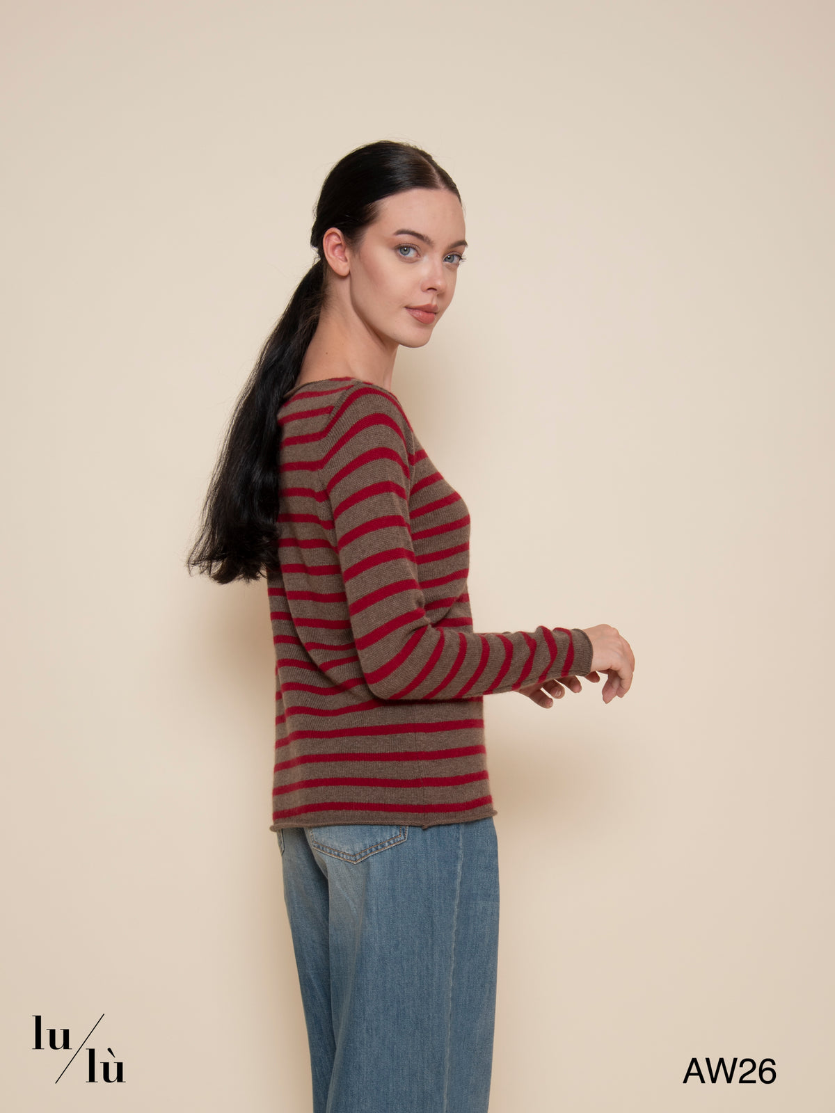 Carol Bordeaux - Maglia 100% cashmere a righe