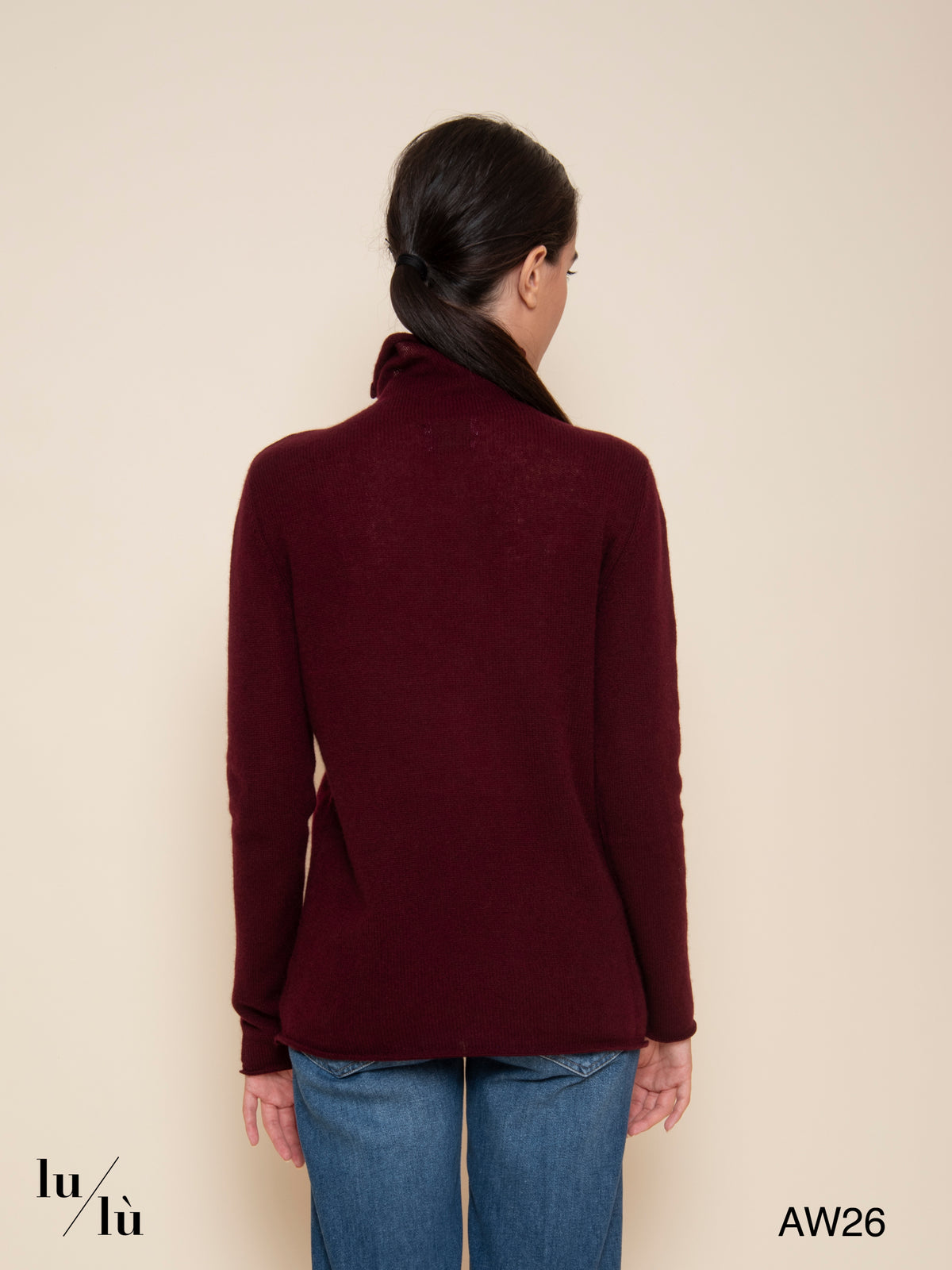 Julia Merlot - Maglia 100% cashmere con collo alto