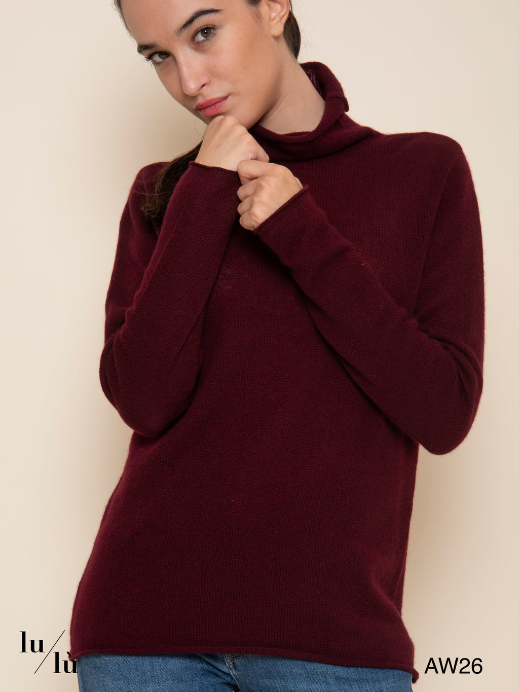 Julia Merlot - Maglia 100% cashmere con collo alto