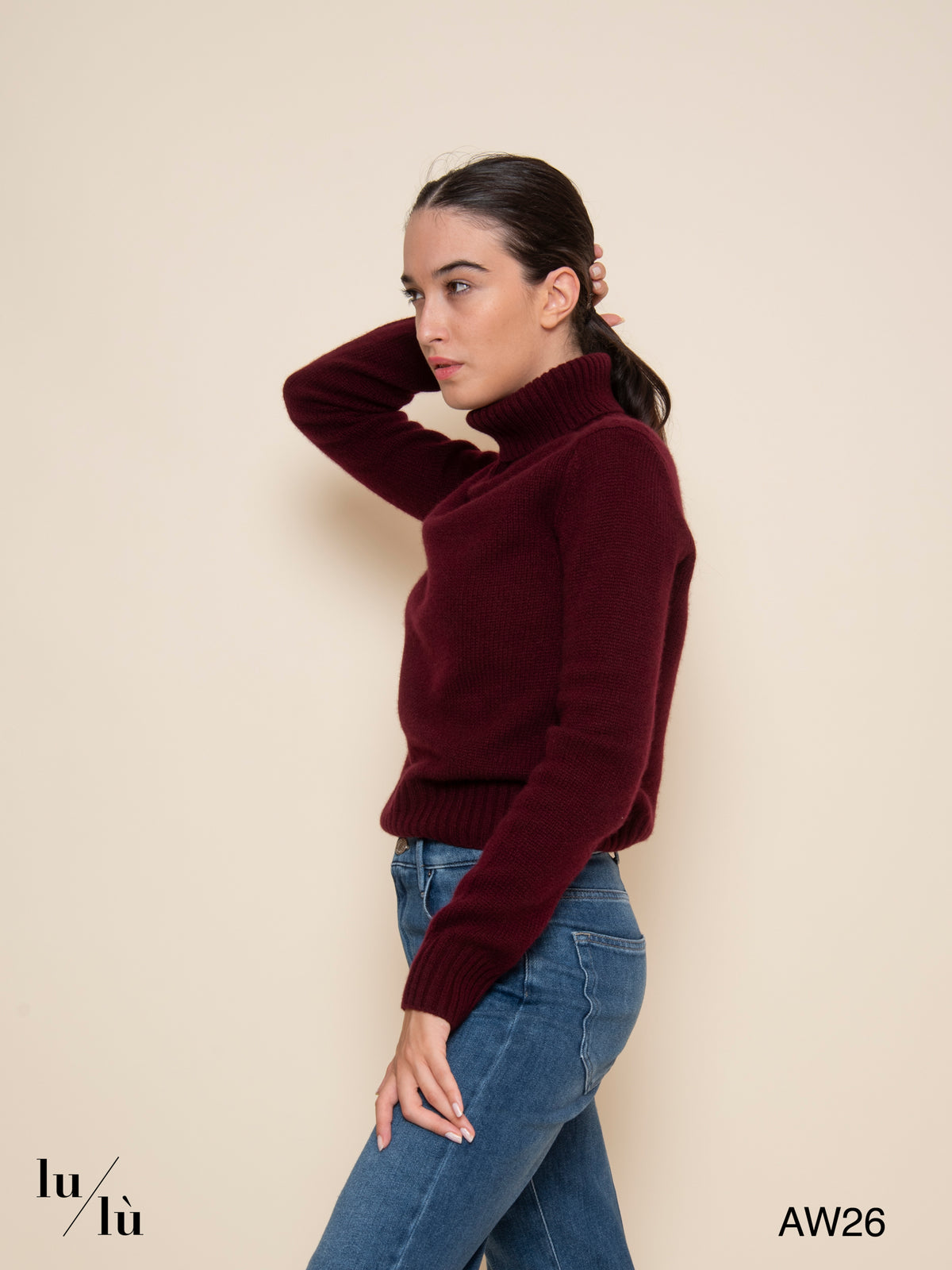Ellen Merlot - Maglia collo alto in 100% cashmere