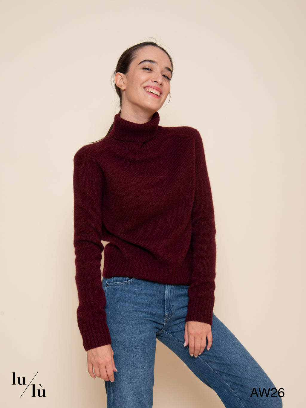 Ellen Merlot - Maglia collo alto in 100% cashmere